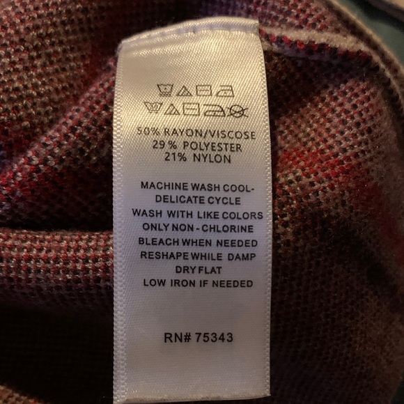 Tahari Womens mock Turtleneck Sweater in Tan with Red Accents plaid - Picture 5 of 5